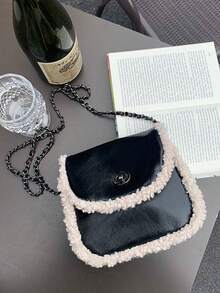 2025 New Autumn/Winter Fashion Chain Faux Shearling Crossbody Bag, Ins Half-Circle Saddle Shoulder Bag For Women