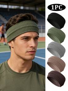 1-5条装男士纯色10厘米针织宽运动头带，吸汗透气，适合户外跑步、骑行、篮球、足球、网球、羽毛球等运动，可作头带使用。 - 彩色 - 查看 2