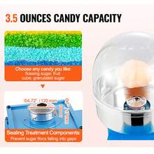 Máquina eléctrica para hacer algodón de azúcar con carrito, 1000 W, comercial, con tapa, recipiente de acero inoxidable, cuchara para azúcar y cajón, perfecta para el hogar, cumpleaños de niños, fiestas familiares, color azul - Azul - Ver 4