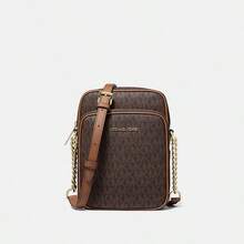 Michael Kors Jet Set Travel Medium Logo Crossbody Bag In Signature Logo Canvas Bags For Women Crossbody Bag Square Bag Large Capacity For Casual,Office,Travel,Shopping,School And Gift For Her,35F1GTVC2B - Brown - View 3
