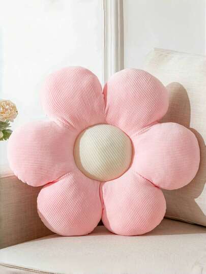 1pc Floral Pattern Throw Pillow/Seat Cushion, Adorable Corduroy Daisy Shape Plush With Fluffy Petals Decor, Comfortable Cushion - Ideal For Valentine's Day, Headboard, Sofa, Chair And Floor Home Decor, Everyday Use All Year Round