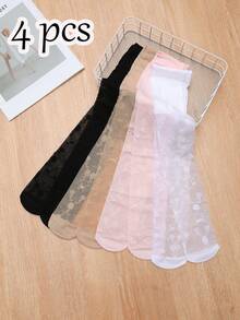 4 piezas/paquete Mallas de ballet de jacquard de hierba para niña, leggings de estribo ultradelgados y transpirables, adecuados para niñas en verano - Multicolor - Ver 11