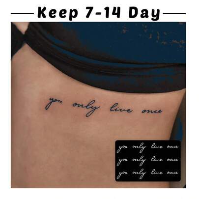 1pc "You Only Live Once" Temporary Tattoo Sticker, & Reliable, Handwritten Style, Unique Personalized Design, Can Be Applied On Waist/Abdomen, Waterproof & Long-Lasting, Made Of Herbal Juice, Can Last 7-14 Days.