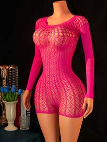 1pc Women's Sexy Lingerie Fishnet Bodystocking,Hollow See-Through Long Sleeves Bodysuit, Sexy Tights Nightwear,,Hot Girl Outfit,Bikini Cover-Up,Sexy Party Role Play Costume Valentine's Day,Black Lingerie