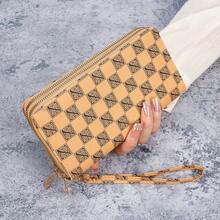 Bolsa para teléfonoóvil de doble capa con doble cremallera, cartera de gran capacidad - Caqui - Ver 7