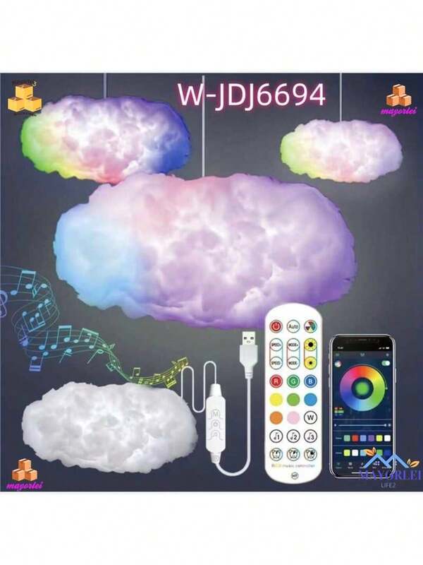 LAMPARA LED DE NUBEE para techo, lámpara de nube multicolor con sincronización de música, 3D Lightning RGB para dormitorio, sala de juegos, pared, fiesta, boda, decoración interior y exterior, aplicación