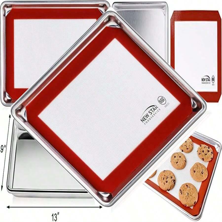 Commercial Aluminum Sheet Pan & Silicone Baking Mat Set for Foodservice, Ideal for Baking - Aluminio - Ver 1