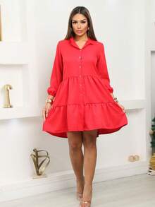 Charmize Duna Linen 2-Tier Dress For Women – One Size - Red - View 2