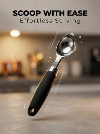 1pc Stainless Steel Scoop, With A Smooth And Round Scoop Head, Can Scoop Fruits And Ice Cream Balls Smoothly Without Sticking. Its One-Piece Structure Is Durable And Easy To Clean. The Anti-Slip Handle Provides A Comfortable Grip, And The Hanging Hole Keeps The Storage Neat. It Is A Handy Little Tool For Dessert Making And Fruit Plating.