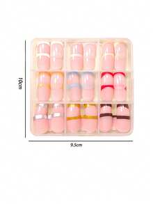 234pcs Short Square Press-On Nails Instantly Upgrade Your Look! Minimalist Pink, White, Black, Red, Silver, French Full Cover False Nail Set, Suitable For Women And Girls To Wear For Parties, Dates, And Daily Office - Multicolor - View 4