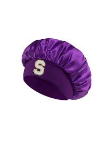 1顶幼儿/儿童26字母光滑缎面睡帽，时尚舒适，透气防滑，日常护发帽 - 紫色 - 查看 9