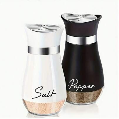1 Set Of 2 Jars, Salt And Pepper Seasoning Jar Set, 4 Ounces (Approximately 113.4 Grams) Glass Bottomed Salt And Pepper Seasoning Jar, With Stainless Steel Lid, Suitable For Kitchen Cooking Tables, RVs, Camping, Barbecue Seasoning Bottle. Salt And Pepper Bottle,Condiment Containers And Lids For Home Organization, Kitchen Storage, And Food Supply,Kitchen Seasoning Jar,Household Kitchen Utensils