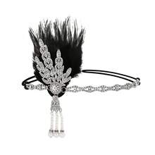 1件1920年代风格羽毛头饰，女士款，复古树叶图案拼接发箍，适合化装舞会、单人派对，优雅高端的万圣节服装配饰