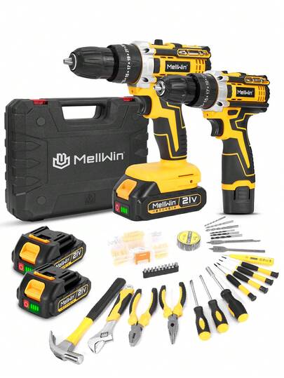 Yofidra 3 in 1 Akkuschrauber Set Schlagbohrschrauber Bohrmaschine mit 2 Akkus Ladegerät