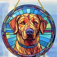 1pc 2D Printed Acrylic Round Plaque, Labrador Sunburst Design, Dyed Plastic Window Hanging, Dog Sign, Acrylic Plaque, Hanging Decor, Round Plaque, Wreath Decor, Holiday Gift, 6x6 Inches/15x15 Cm, Window Decor, Porch Decor, Wall Decor, Room Decor, Home Decor Product