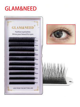 10 排 Glam&Need 新款柔软丝绒三叶草仿生睫毛嫁接，V 形睫毛，适用于美睫师