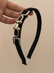 Street 1件装女士黑色皮革法式发箍，带链条扣，适合日常佩戴，情人节适用，发带，发箍，发饰，头饰 - 黑色 - 查看 7