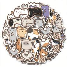 48pcs Cute Liquid Cup Cat PVC Waterproof Stickers, Suitable For Laptop, Water Bottle, Phone, Helmet, Skateboard, Luggage, Refrigerator - Multicolor - View 3