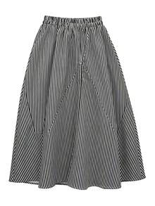 Women's Casual Street Fashion Striped Loose Pocket Midi Skirt - Black and White - View 7