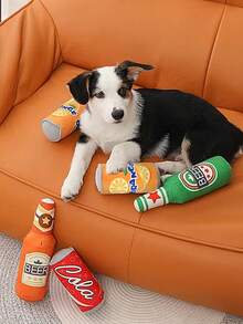 1pc Pet Chew Toy In Beer Bottle Shape, With Buzzing Sound, Soft Plush Material, Suitable For Dog Chewing, Interactive Toy - Multicolor - View 1