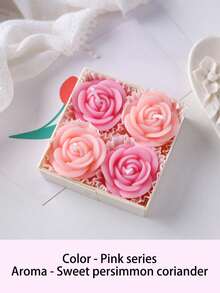 4 Pieces /Set Of Rose Scented Candles, Each Box Contains Four, Pink, Purple, Champagne, White Flower Candles, Lavender Fragrance, Rose Fragrance, Home Decoration, Valentine's Day Gift, Wedding Decoration, Party Table Decoration, Candle Ornaments On The Table, Christmas Gift, Gift For Friends Suitable For Any Occasion: Christmas, Birthday, Mother's Day, Father's Day, Anniversary Gifts, Thanksgiving Day, Valentine's Day - Multicolor - View 16