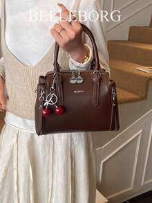Vintage Minimalist Zipper Decor Commuter Handbag With Pendant - Coffee - View 4
