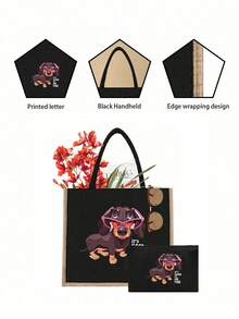 Bolsa Fashionlinen feminina com estampa de um fofo Dachshund com óculos rosa, conjunto de bolsa tote e carteira, bolsa leve e espaçosa para o dia a dia, bolsa resistente e durável para trabalho, casamento, viagens, aniversários, praia, férias, escola, o presente perfeito.