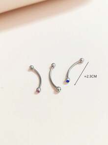 Stainless Steel Tongue Piercing Jewelry, Tongue Ring, Eyebrow Piercing With Rhinestones, Body Piercing Accessories - Blue - View 4