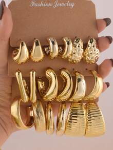 18/6pcs/Set Fashionable Geometric Textured Hoop Earrings, Gift For Mom, Relatives, Friends (Made Of ABS Plastic) - Multicolor - View 9