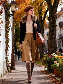 Women Pointed Toe Knee High Boots Faux Suede Slouch Boots With Chunky Heel Valentine's Day Valentine's Day Valentines - 棕色 - 查看 2