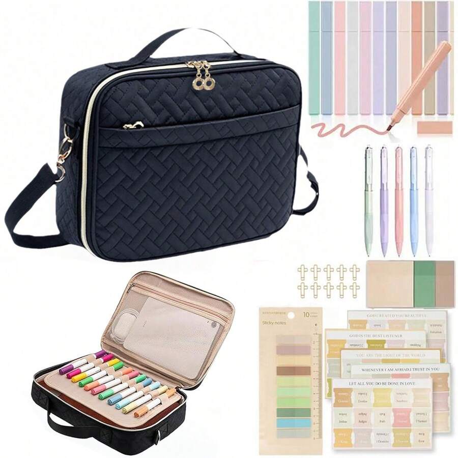 Bible Cover Case For Women Grils, Preppy Bible Bag With Adjustable Shoulder Strap, Waterproof Bible Carrying Tote Bags Holder For Bible Study Supplies Accessories & Christian Gifts - 黑色 - 查看 1