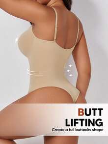 Women's Seamless Bodysuit With Adjustable Straps, Tummy Control - Apricot - View 1