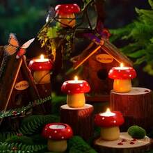 1pc Cute Mushroom Resin Candle Holder, Desktop Decor, Candle Craft, Home Decor, Mushroom Candle Sculpture, Gift, Birthday Gift, Graduation Gift, Christmas Gift. Suitable For Tea Light, Small Candles, Farmhouse Style Home Decor, Ramadan Gift, Valentine's Day Gift. - Multicolor - View 3