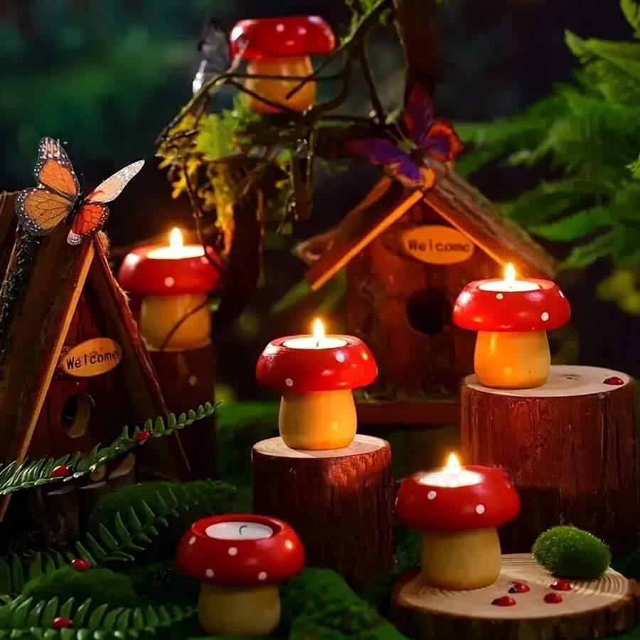 1pc Cute Mushroom Resin Candle Holder, Desktop Decor, Candle Craft, Home Decor, Mushroom Candle Sculpture, Gift, Birthday Gift, Graduation Gift, Christmas Gift. Suitable For Tea Light, Small Candles, Farmhouse Style Home Decor, Ramadan Gift, Valentine's Day Gift. - Multicolor - View 1