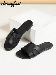 Dép đế bằng da rắn thời trang nữ, dép đi biển màu đen cho mùa hè - màu đen - Xem 6