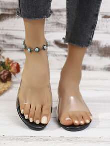 Popular Women's Fashion PVC Comfortable Versatile Party Summer High Heel Sandals - Black - View 2