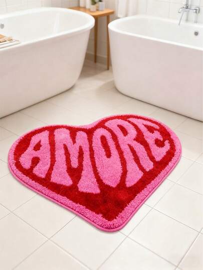 1 pièce - Tapis décoratif en fausse fourrure de cachemire à poils courts et brillants en forme de cœur (parfait pour la décoration de la Saint-Valentin). Tapis de salle de bain antidérapant et absorbant pour la décoration d'automne, de l'Halloween et de Noël. Parfait pour la maison et la chambre. Tapis léger en matériau imitation cachemire. Décoration de chambre, décoration de la maison. Plusieurs tailles disponibles. Fond antidérapant [Tapis de salle de bain] [Tapis de bain] [Tapis de salle de bain] Automne/Hiver/Décoration de Rome/Décoration de la maison/Décoration de la maison