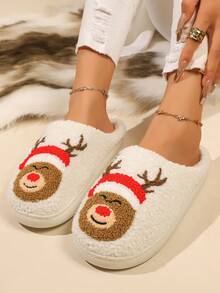 Dép đôi Giáng sinh dễ thương mới với họa tiết tuần lộc, người bánh gừng, ông già Noel, cây thông Noel, kẹo gậy, lót lông mềm mại, đế dày, ấm áp, chống trượt, chất liệu bền chắc. - màu nâu - Xem 5