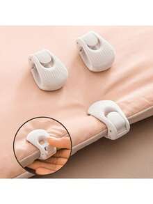 4个白色床单夹，装饰收纳夹，安全牢固，方便耐用，贝壳形床单固定夹，隐形床品配件，适用于厚床垫/家用/酒店床上用品保养