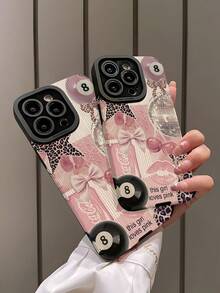 1pc Fashionable Vintage Bulb Leopard Print & Cherry Blossom Vertical Faux Leather Texture Anti-Slip Anti-Drop Soft Protective Phone Case Compatible With IPhone And Phones 17/17AIR/17PRO/17PROMAX - Multicolor - View 4