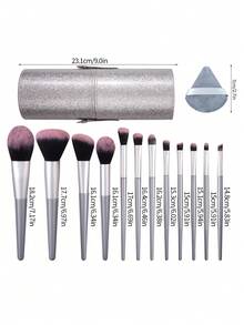 15pcs Makeup Brush Set, Including Multi-Function Storage Bucket, Powder Brush, Blush Brush, Highlighter Brush, Eyeshadow Brush, Eyeliner Brush, Makeup Sponge, Complete Makeup Tools - Silver - View 10