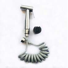 Pistola Multifuncional para Inodoro - Kit 3 Piezas con Base de Perforación, Boquilla Acero Inoxidable y Manguera 2m - Plateado - Ver 4