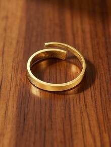 MONALLY 18K Gold Plated Stainless Steel Adjustable Open Ring, Minimalist Fashion Stackable Design, Hypoallergenic & Delicate For Daily Wear - Yellow Gold - View 4