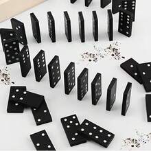 28片桌上遊戲，趣味桌面多米諾玩具，適合戶外露營與旅行，黑色木盒多米諾骨牌，互動策略遊戲，可培養技巧，多人互動遊戲，遊戲禮物 - 彩色 - 查看 6