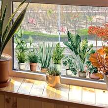 1片绿色植物蝴蝶窗贴，静电吸附塑料贴纸，客厅家居墙面装饰，自然灵感装饰艺术，玻璃窗装饰，家居装饰 - 綠色 - 查看 9