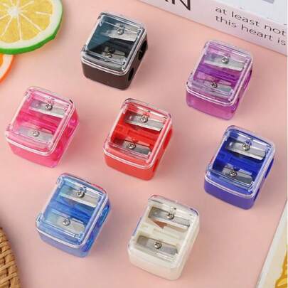 1/2/4pcs Multi-Color Makeup Pencil Sharpener, Suitable For Eyebrow, Eyeliner, Lip Liner, Lipstick And Other Cosmetics, Dual Hole Sharpener With Dust Cover, For School, Home And Office Use