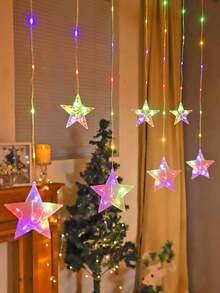 1 String 2m/6.56ft 82 LED Star Lights, Powered By 3 AA Batteries (Not Included), Flashing Lights, Indoor Wall Decor Star Lights, Suitable For Wedding, Party, Holiday, Bedroom Decor, Outdoor Garden Tree Decor, Home Decor Star & Moon Curtain Lights - Transparent - View 17