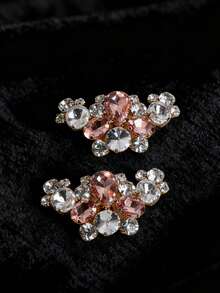 2pcs Champagne Rhinestone Bow Metal Shoe Clips, Shiny 3D Geometric Design, Fashionable DIY Detachable Shoe Decoration, Suitable For Elegant Sexy Women's High Heels, Sneakers, Bags, Clothing Accessories - Champagne - View 7