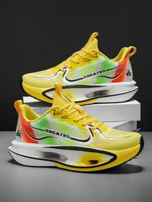 男女通用超轻专业马拉松跑鞋，内置碳板和缓震科技，透气低帮设计，荧光鞋面，缓震耐磨外底，适合四季训练、健身房、田径场和日常运动，简约风格 - 黃彩 - 查看 20