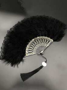 1把复古蕾丝手扇，优雅独特，适合夏季舞蹈、T台走秀，古典风格，带流苏。 - 彩色 - 查看 5